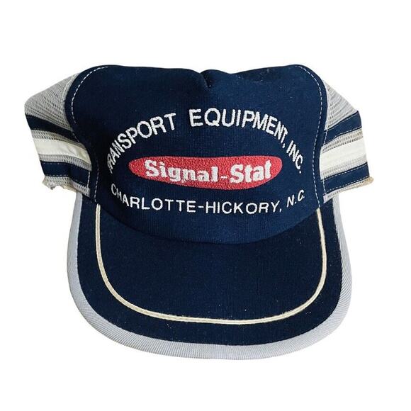 VTG Signal Stat 3-Three Stripe Trucker Hat Cap USA Made Hoyas 90s 80s Iverson
